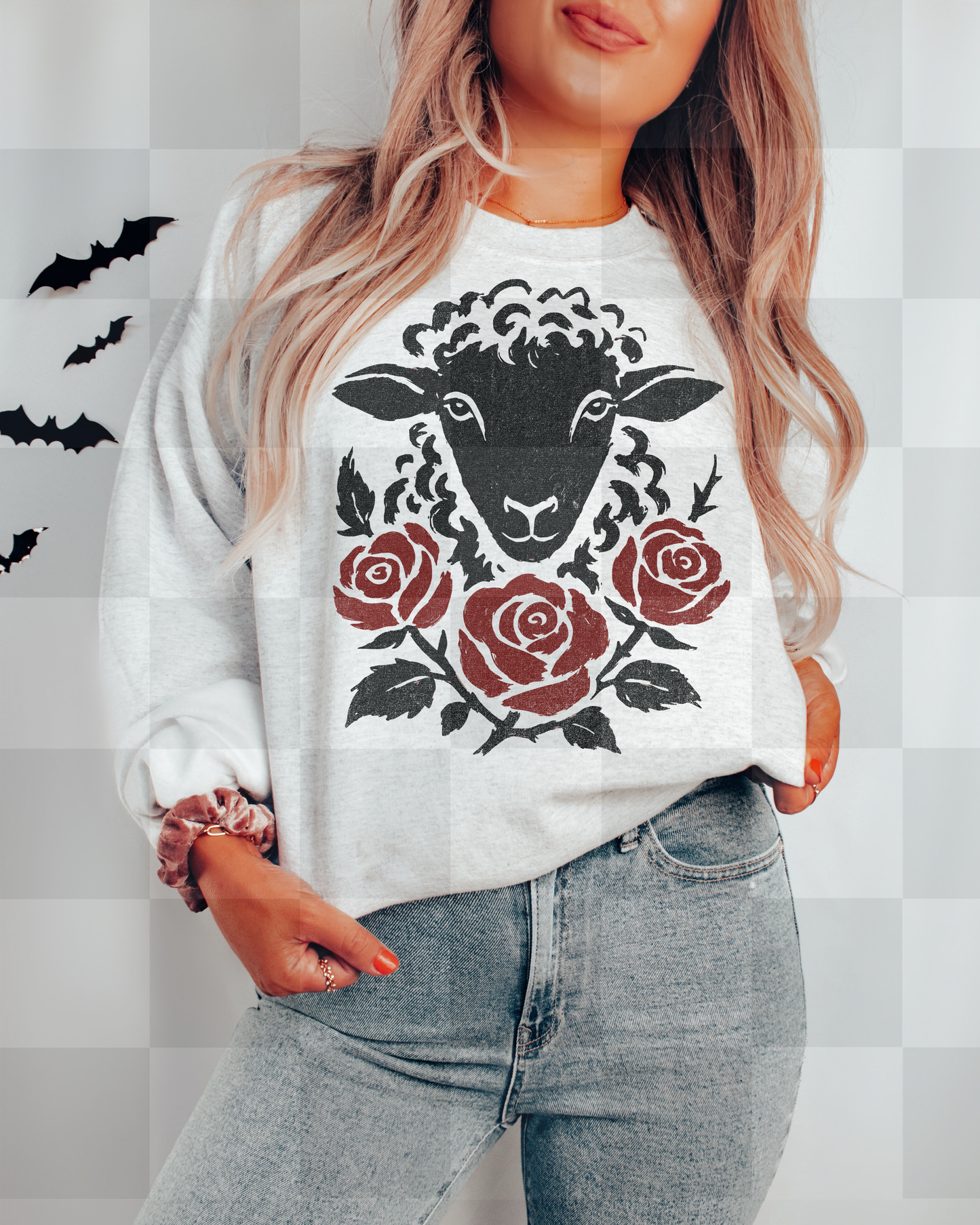 GOTHIC SHEEP FLORAL DOODLE DIGITAL DESIGN