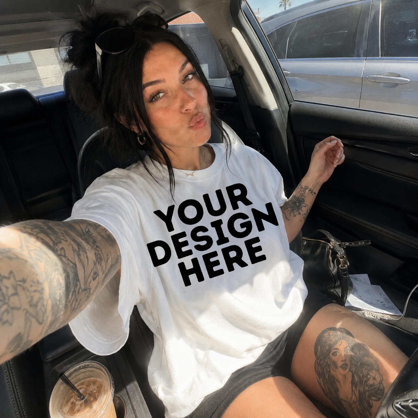 SELFIE CAR WHITE MOCKUP