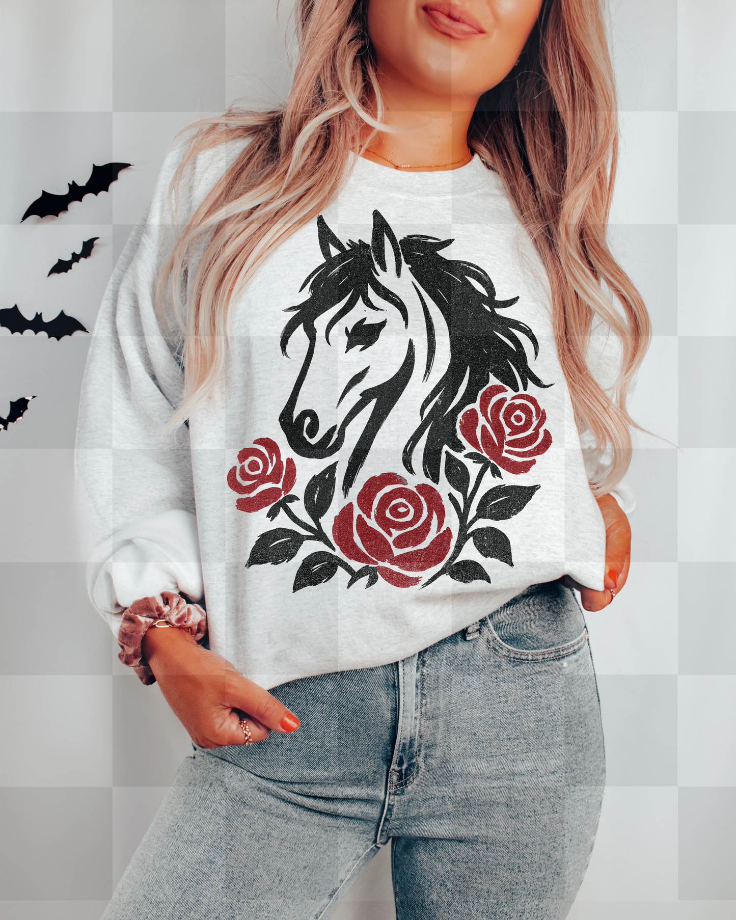 GOTHIC HORSE FLORAL DOODLE DIGITAL DESIGN