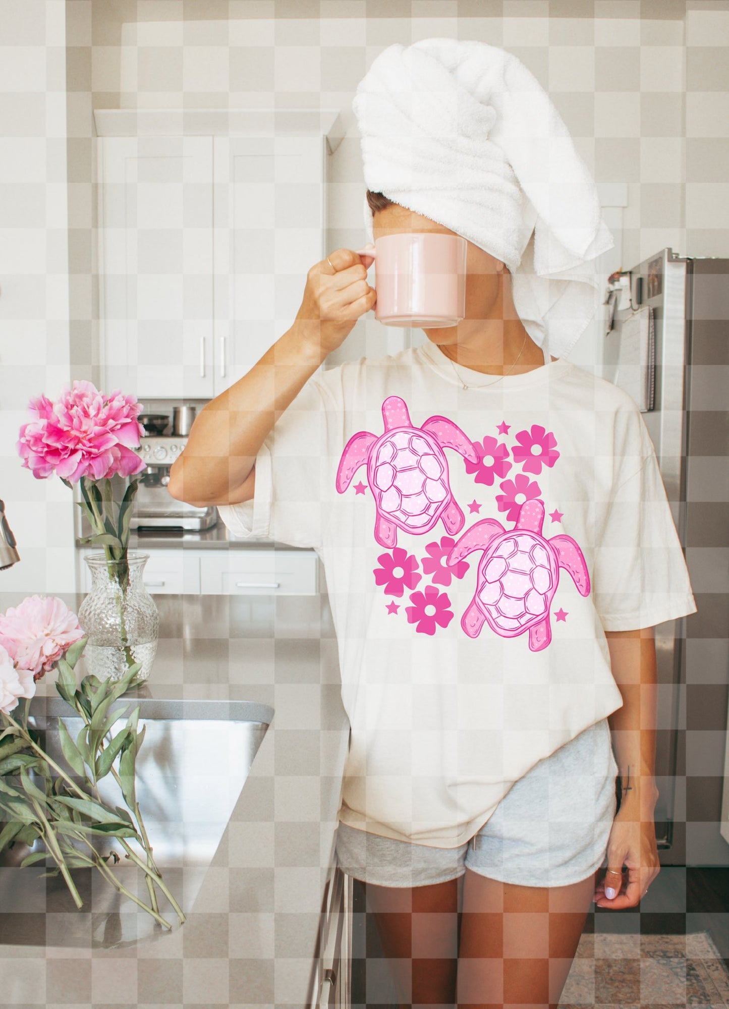 FLORAL TURTLE PINK DIGITAL DESIGN
