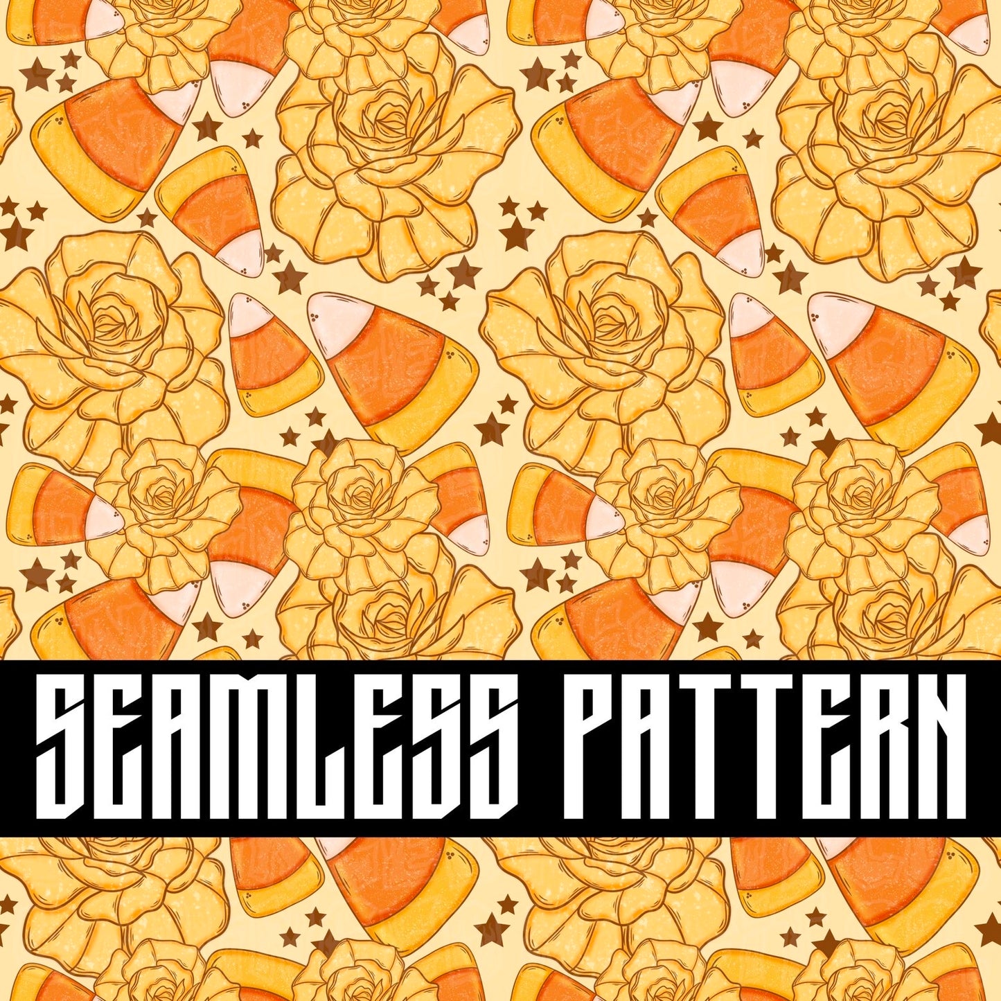 CANDY CORN FLORAL SEAMLESS PATTERN