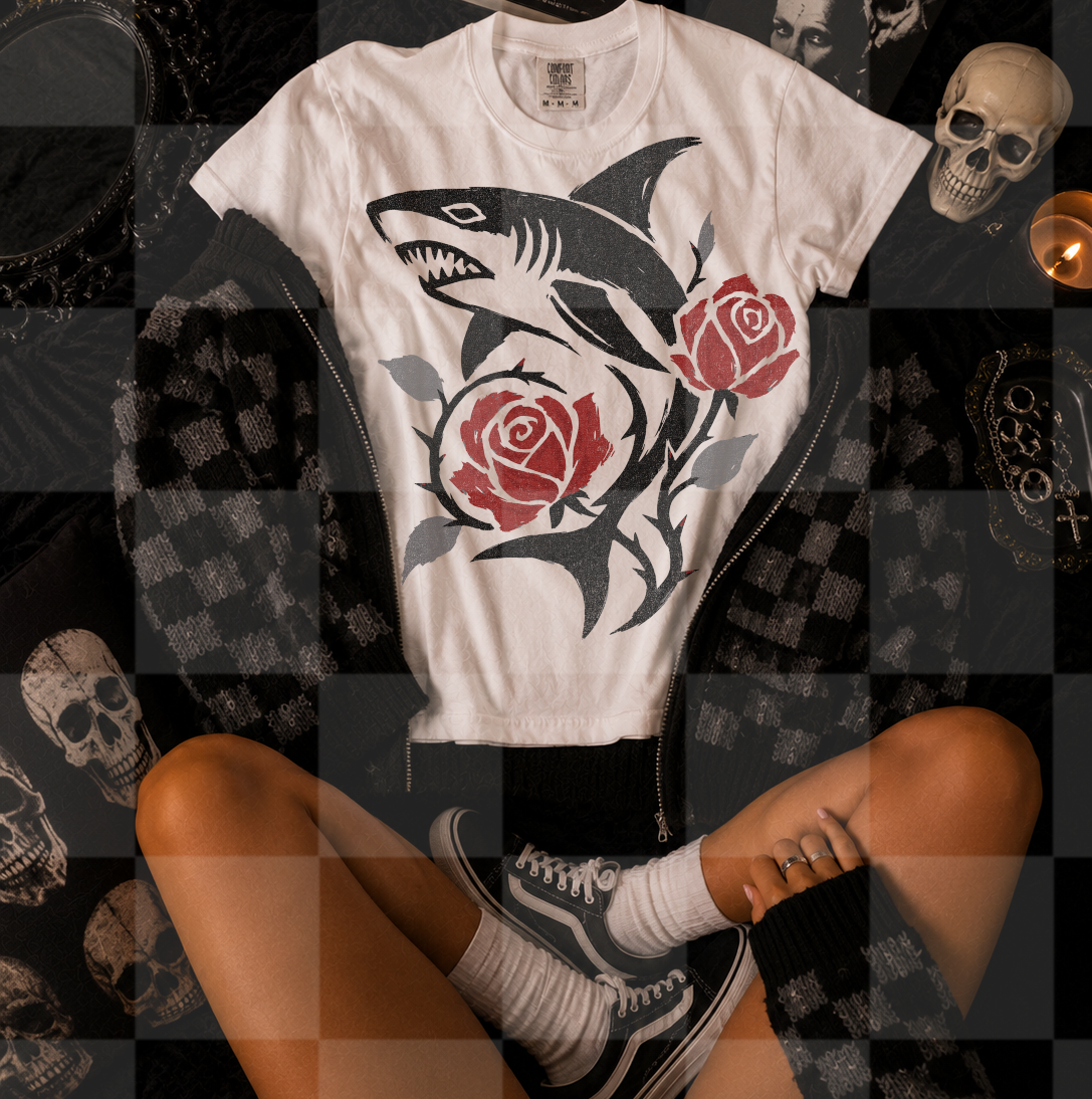 GOTHIC SHARK FLORAL DOODLE DIGITAL DESIGN