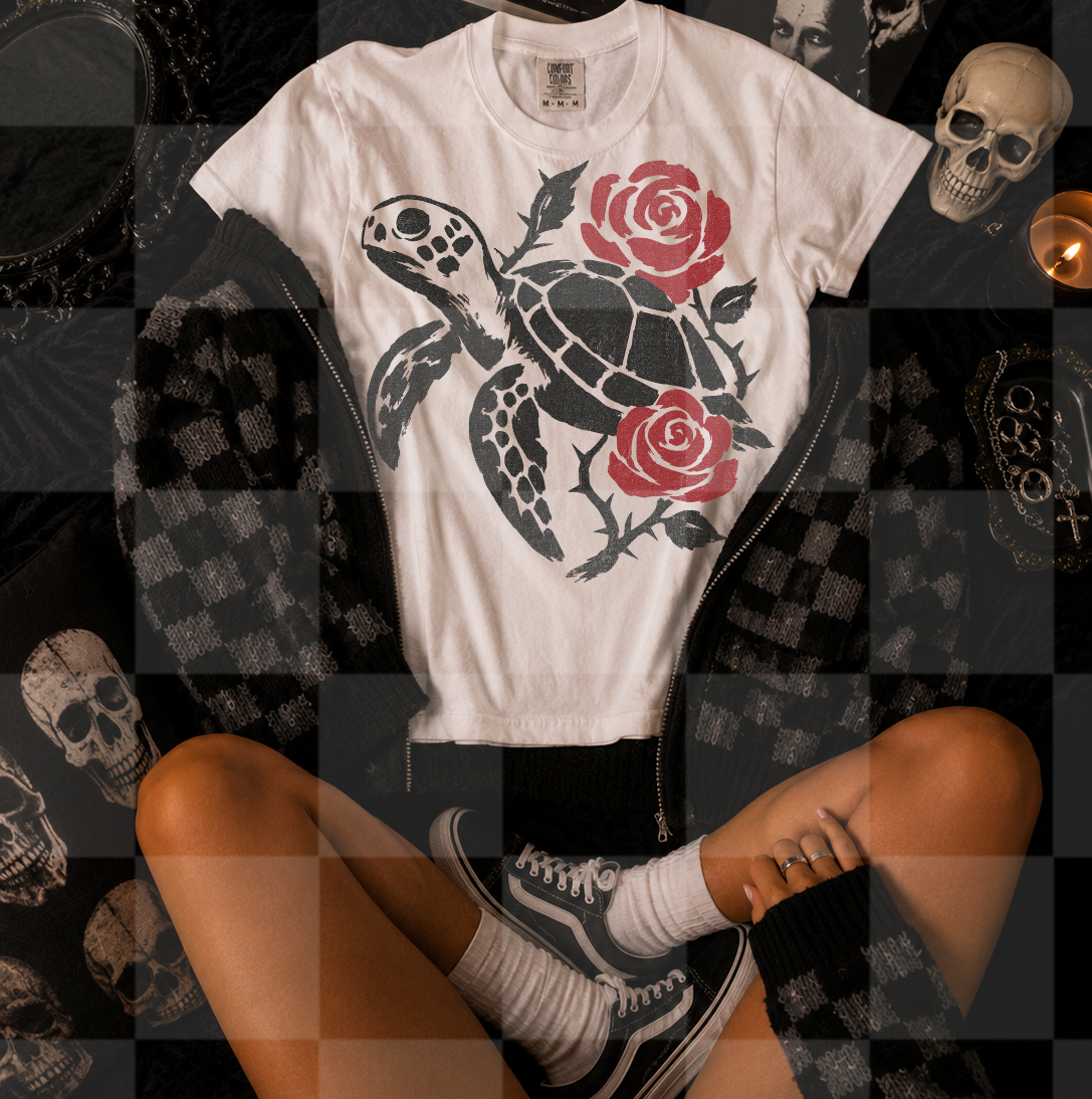 GOTHIC SEA TURTLE FLORAL DOODLE DIGITAL DESIGN