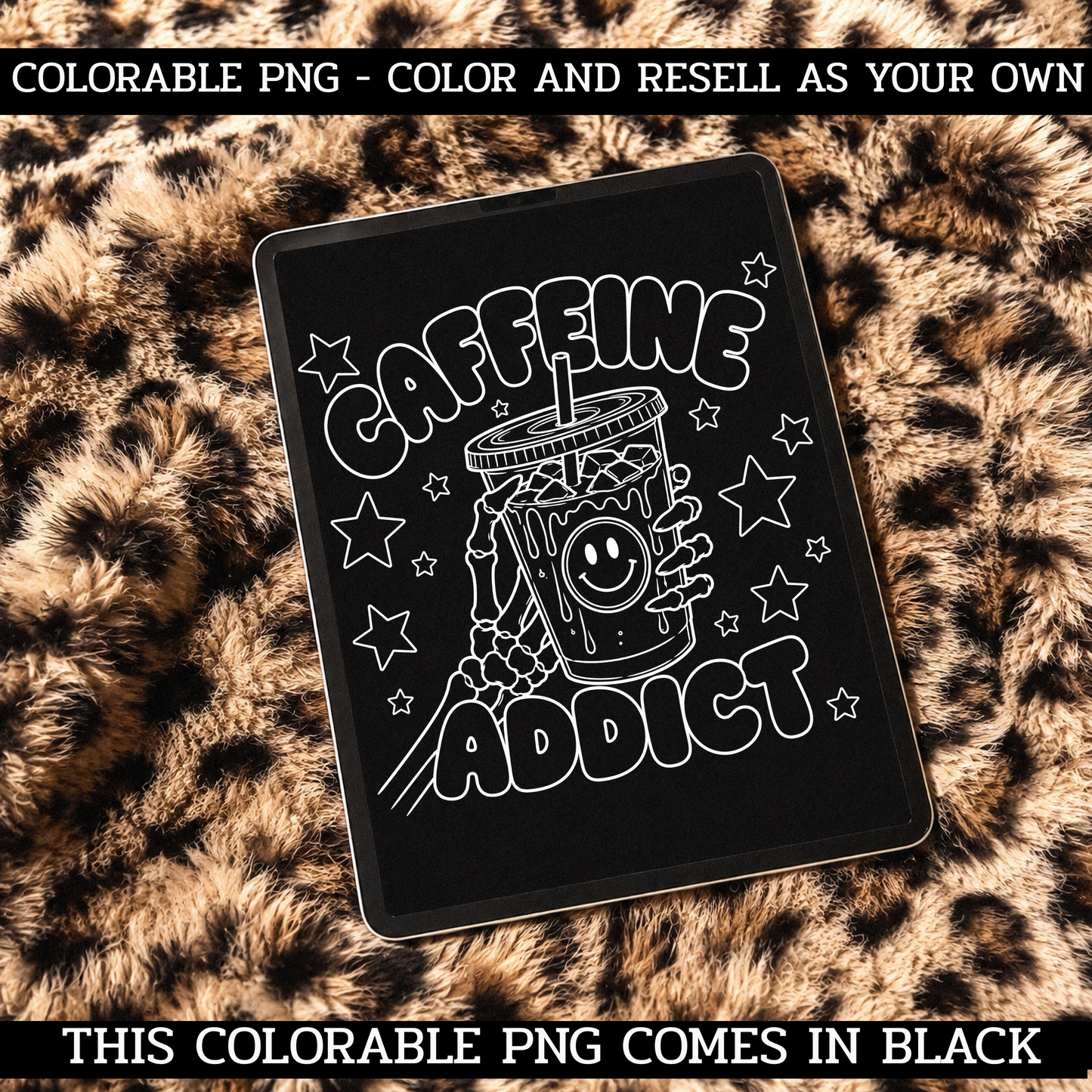 CAFFEINE ADDICT COLORABLE PNG ★ COLOR & RESELL ★