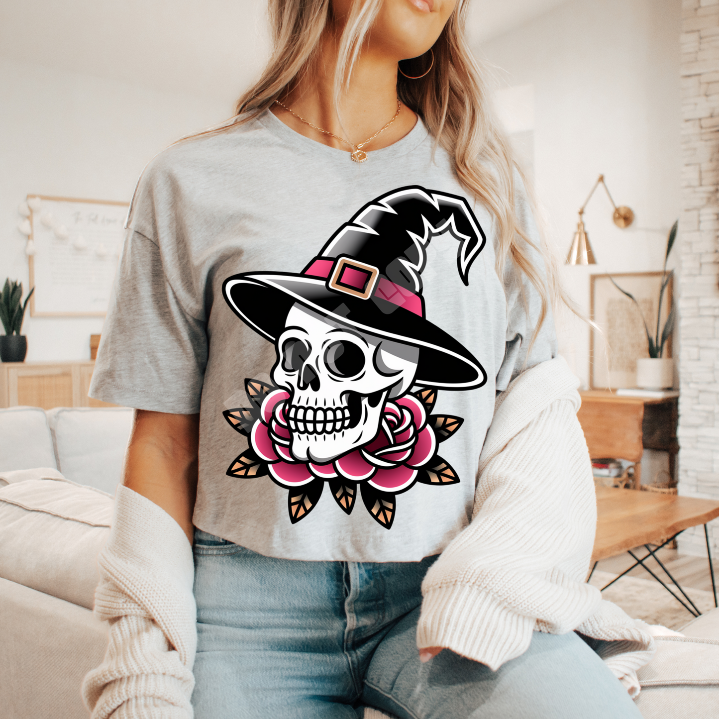 WITCHY SKULL TATTOO STYLE PNG DESIGN