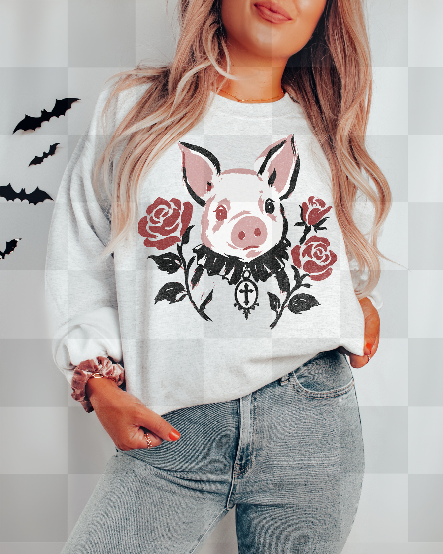 GOTHIC PIG FLORAL DOODLE DIGITAL DESIGN