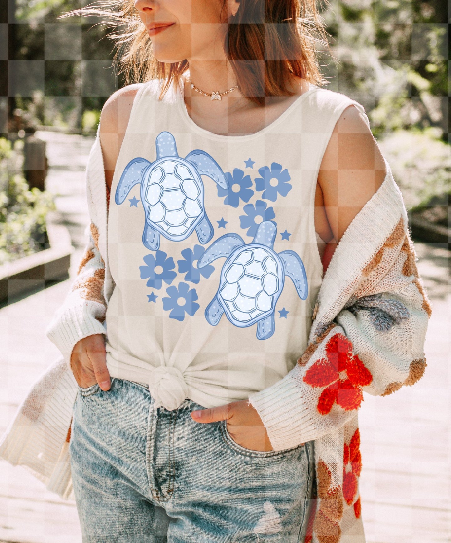 FLORAL TURTLE BLUE DIGITAL DESIGN