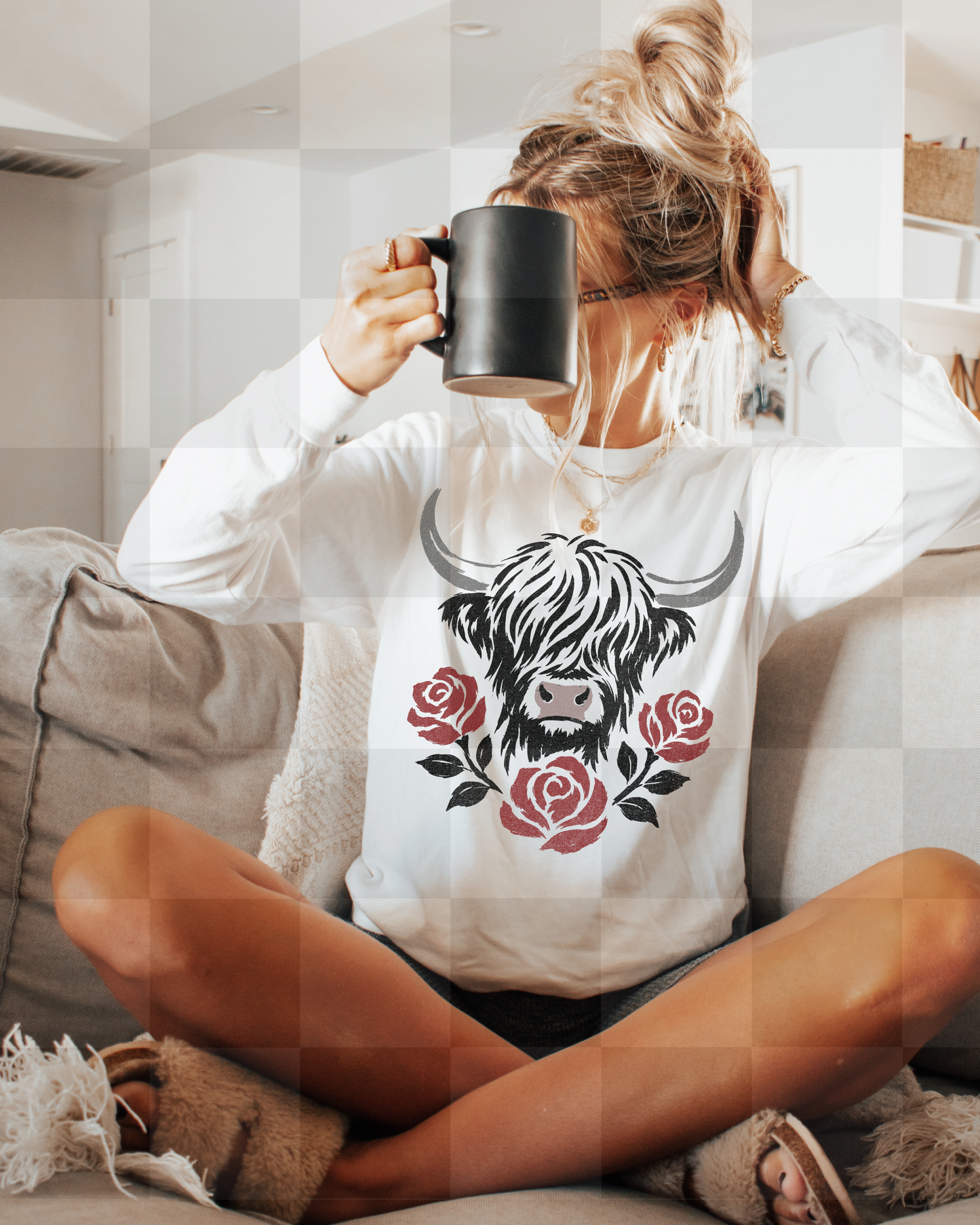 GOTHIC HIGHLAND COW FLORAL DOODLE DIGITAL DESIGN