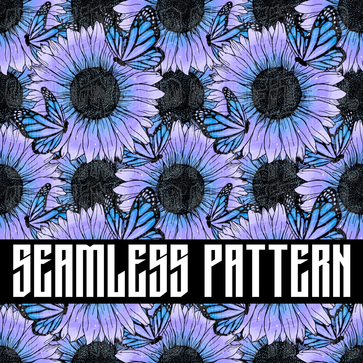 BLUE FLORAL BUTTERFLY SEAMLESS PATTERN
