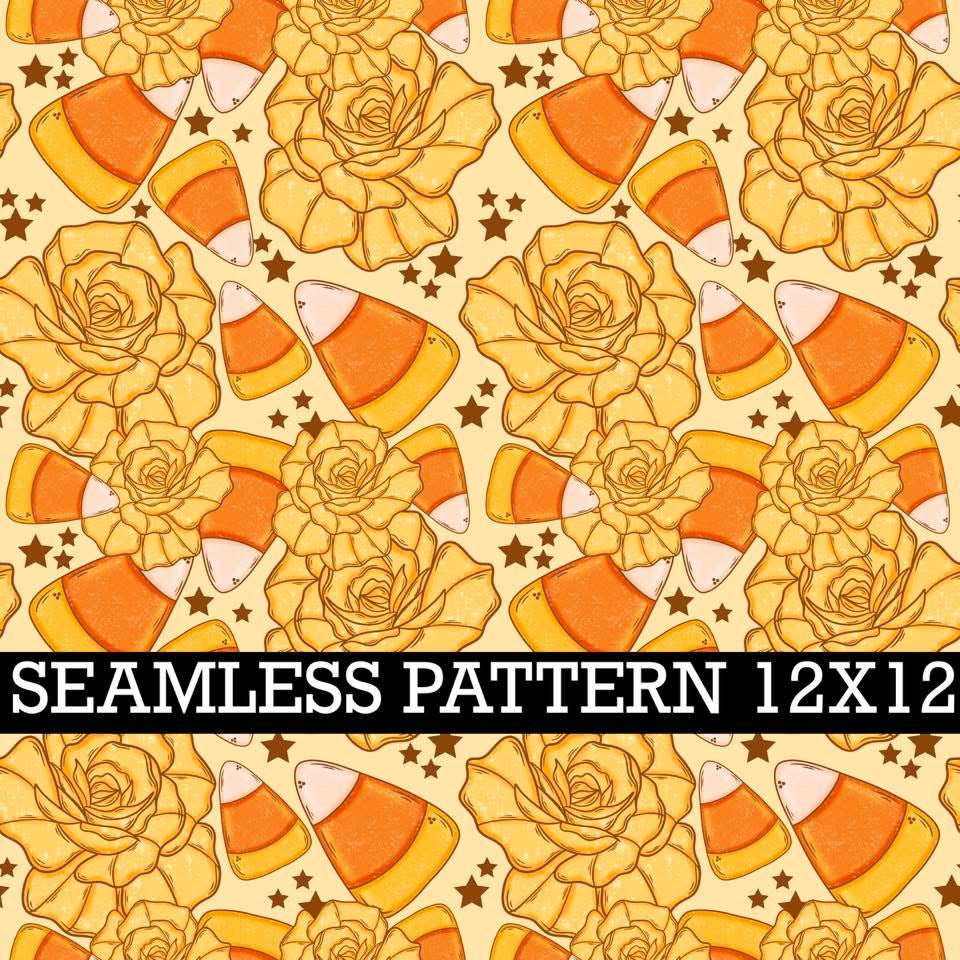 CANDY CORN FLORAL SEAMLESS PATTERN
