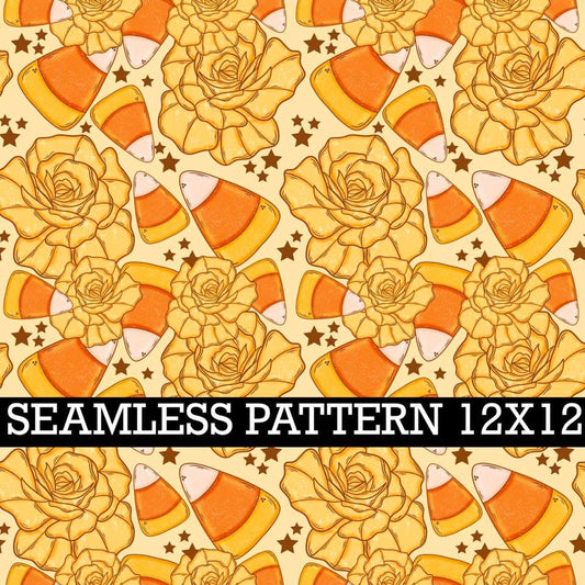CANDY CORN FLORAL SEAMLESS PATTERN