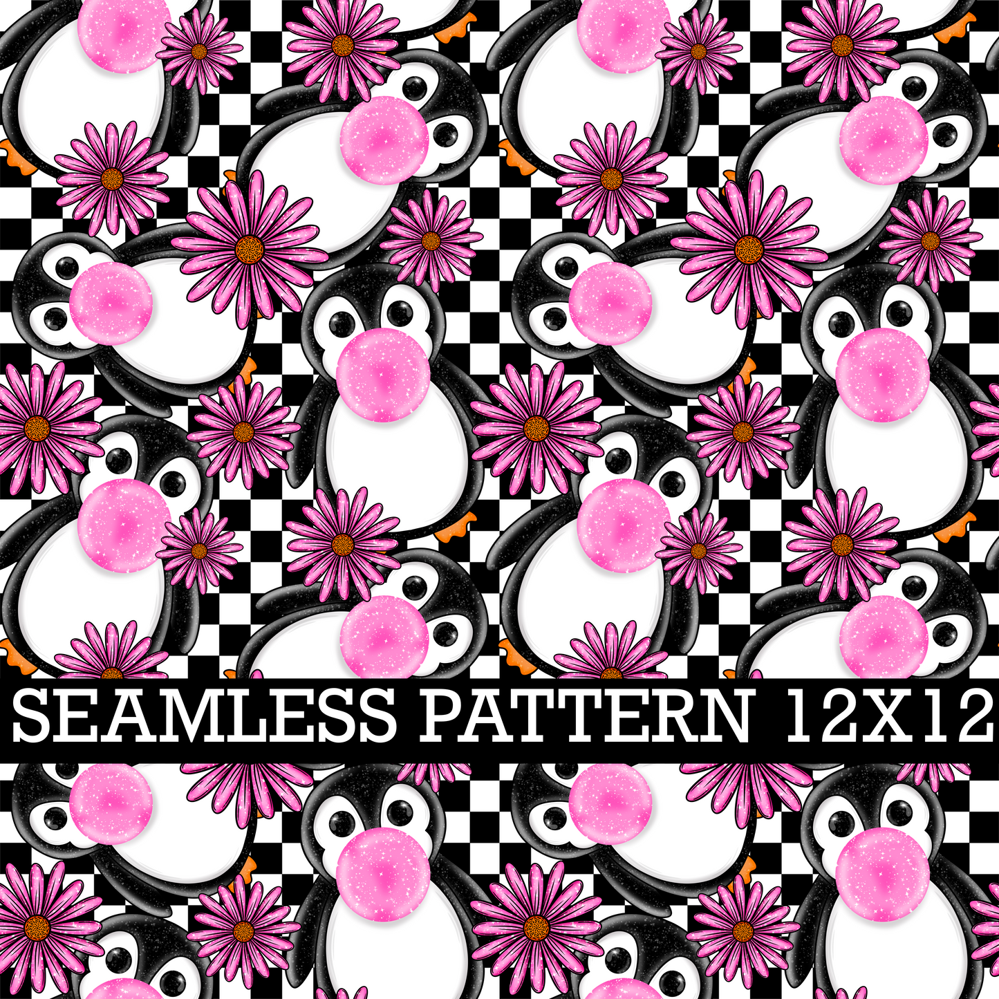 BUBBLE GUM PENGUIN SEAMLESS PATTERN