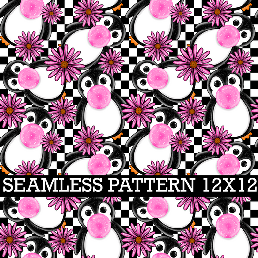 BUBBLE GUM PENGUIN SEAMLESS PATTERN