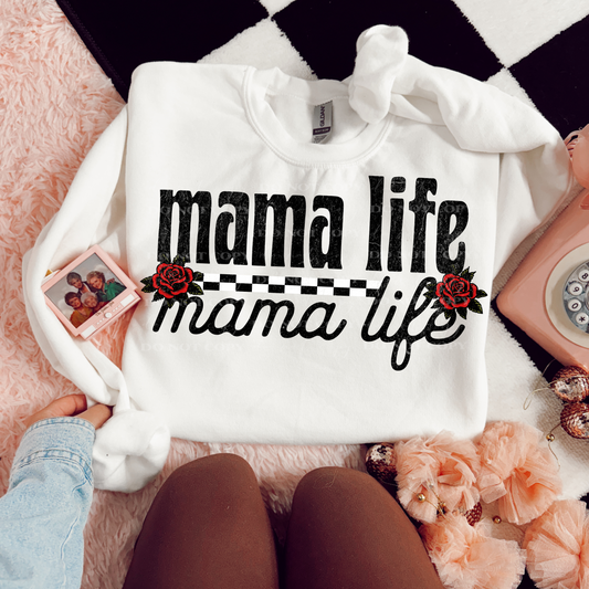 Mama Life Checkered Roses PNG Design *NO LICENSING REQUIRED*