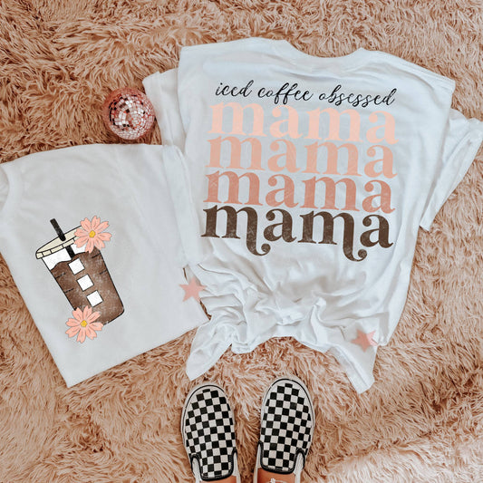 ICED COFFEE OBSESSED MAMA PNG DESIGN