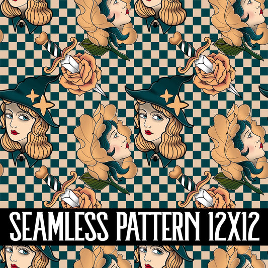 OLD SCHOOL WOMAN SEAMLESS PATTERN