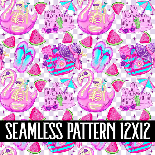 SPOOKY SUMMER PINK  SEAMLESS PATTERN