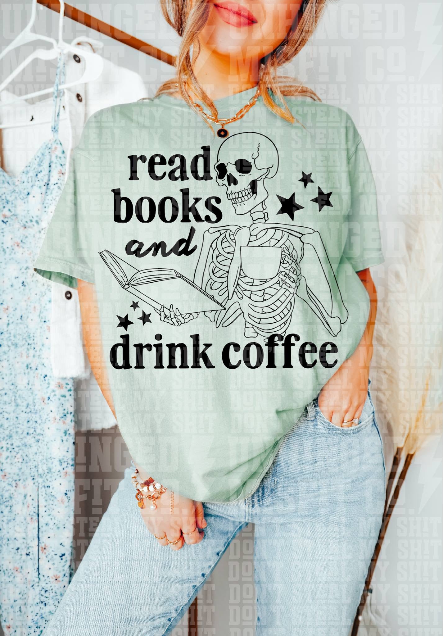 READ BOOKS & DRINK COFFEE PNG DESIGN
