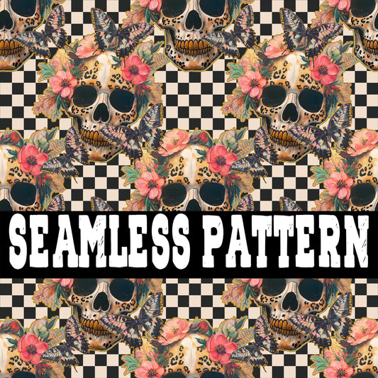 Floral Butterfly Skull Seamless - Commercial Use - No Licensing