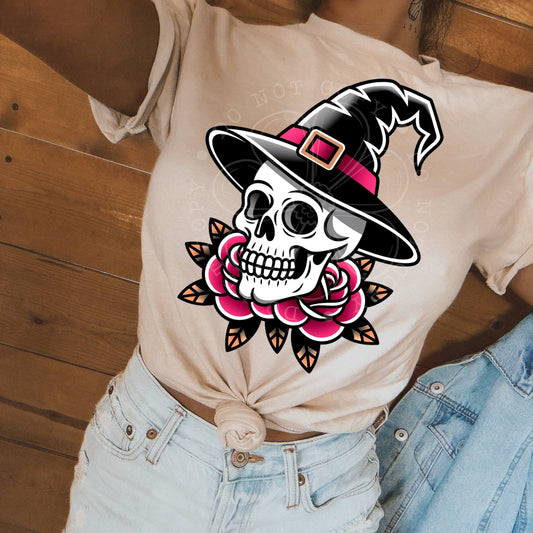 Tattoo Style Witchy Skull PNG Design *NO LICENSING REQUIRED*