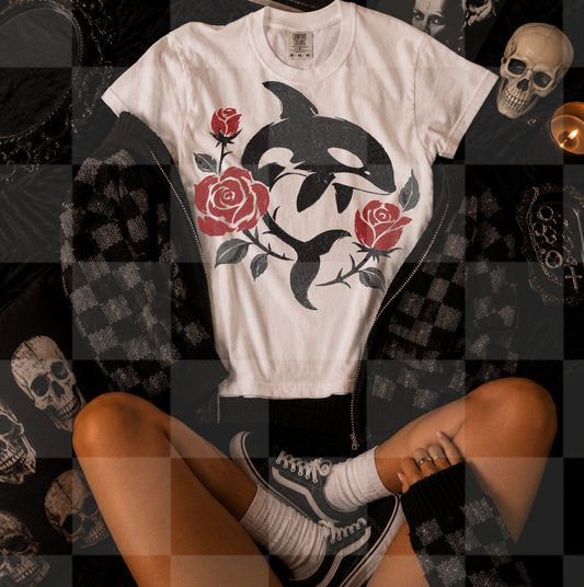 GOTHIC ORCA FLORAL DOODLE DIGITAL DESIGN