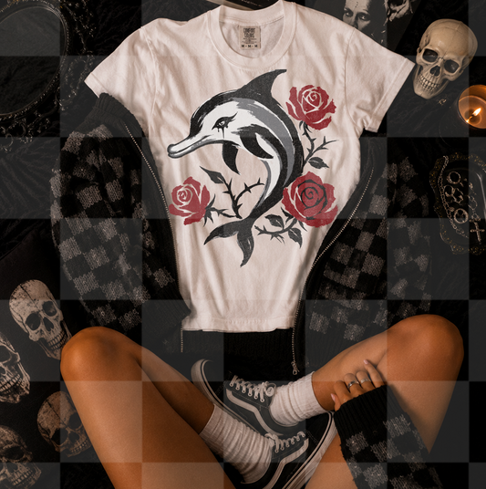 GOTHIC DOLPHIN FLORAL DOODLE DIGITAL DESIGN