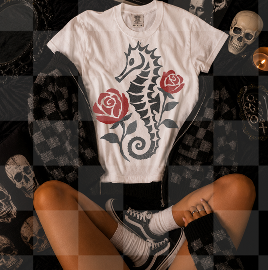 GOTHIC SEAHORSE FLORAL DOODLE DIGITAL DESIGN