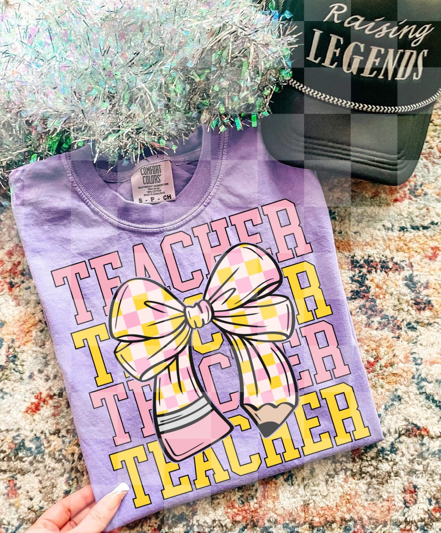 TEACHER BOW YELLOW PINK DIGITAL DESIGN